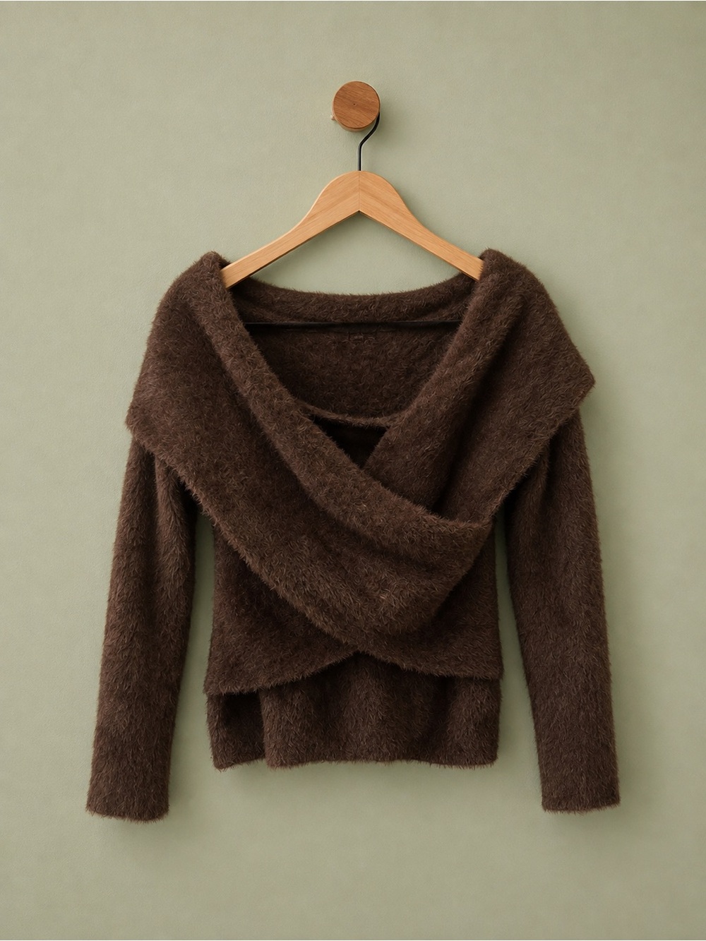 Express Brown Cozy Off-Shoulder Fuzzy Brown Women's Sweater | L